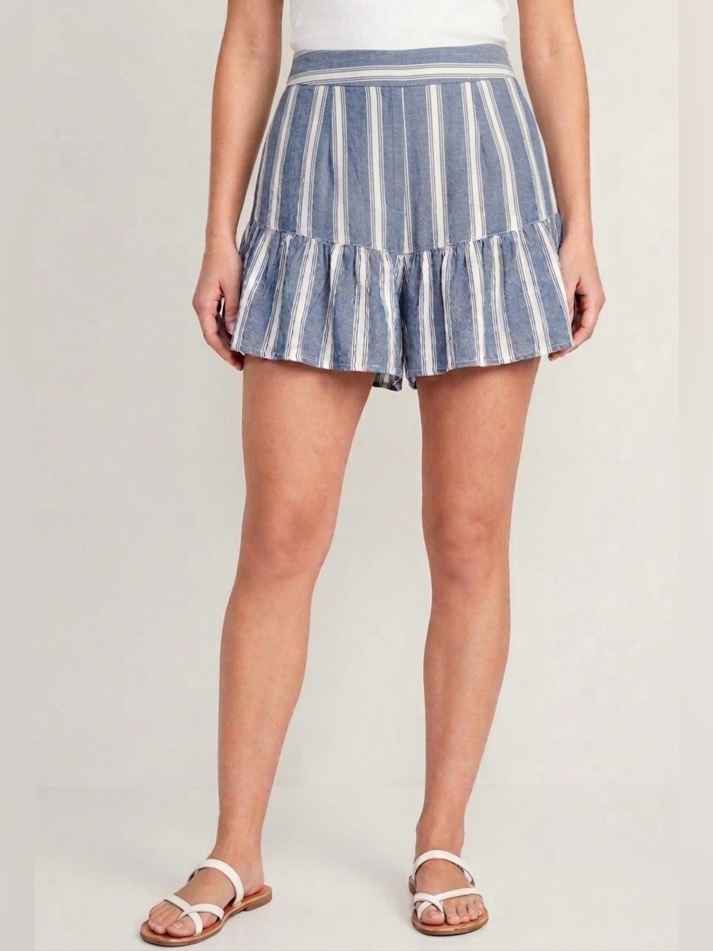 Angie Striped Ruffle Hem Skort – Blue & White, Size Medium